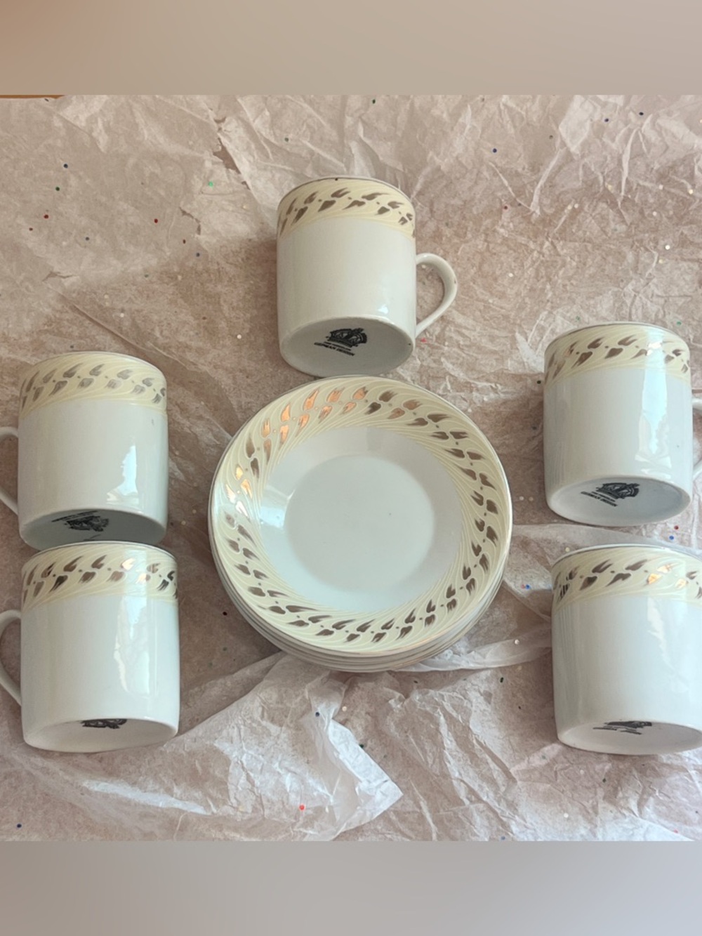 German Design Vintage, Classic Cream,Gold , Silver Leaf Tea/Espresso Saucer Set